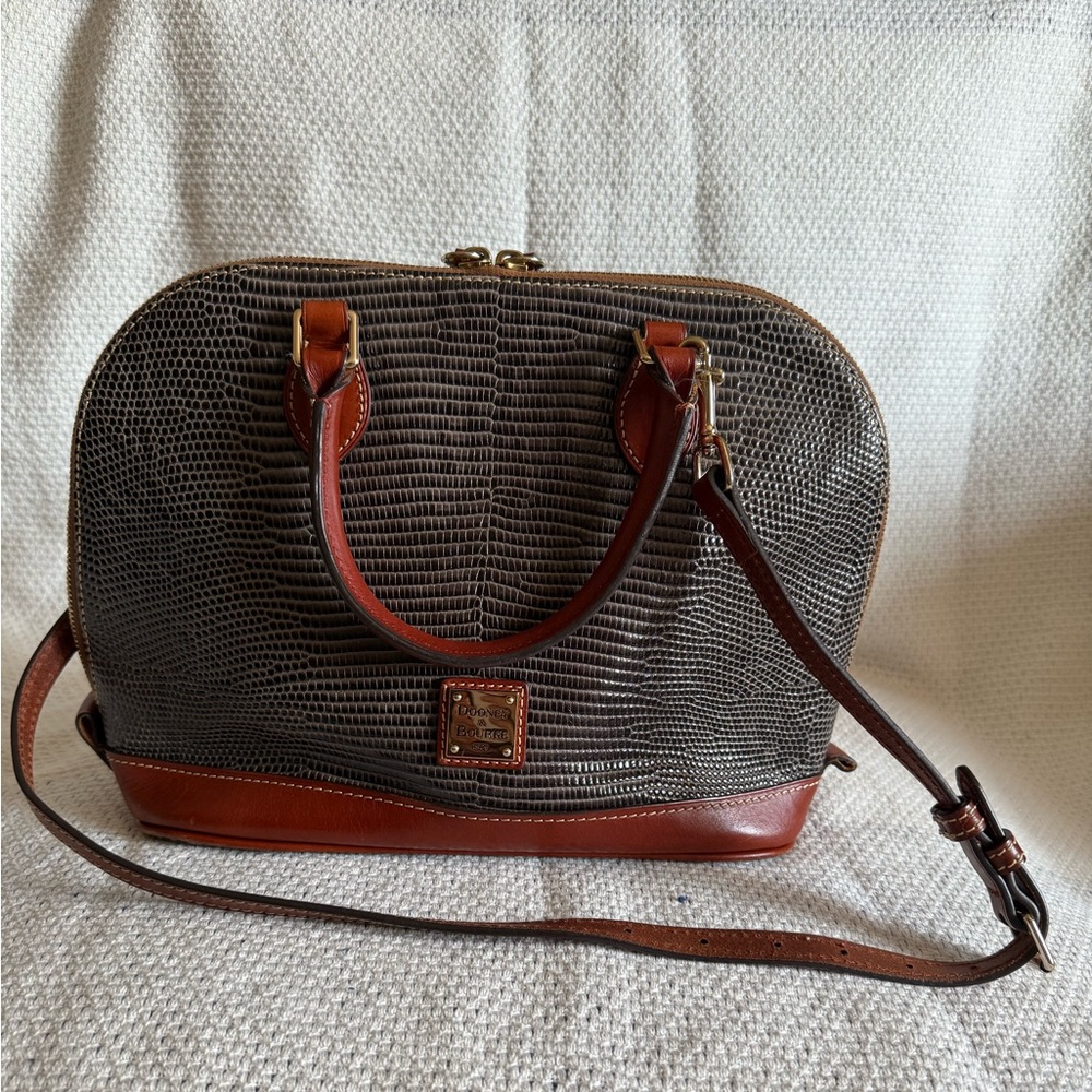 Dooney and Bourke Zip Zip Snake Embossed Leather Satchel w Crossbody Strap